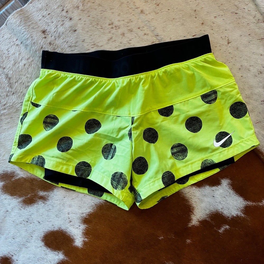 Nike Women's Neon Green Polka Dot Athletic Shorts